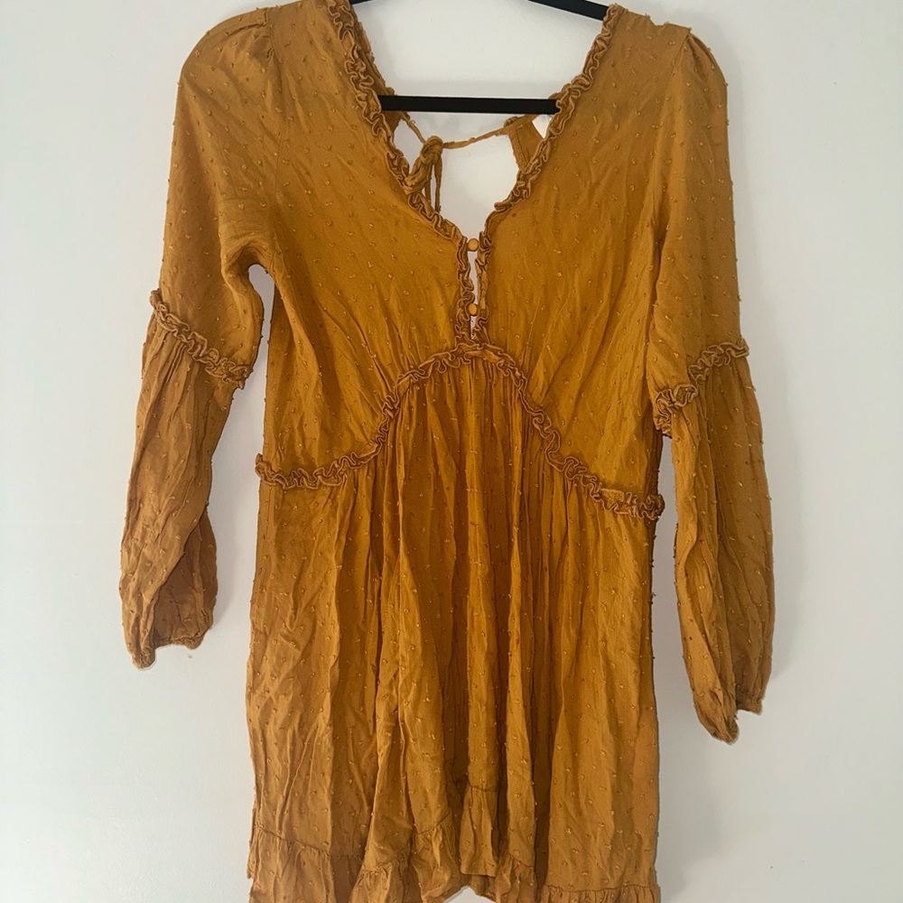 Auguste The Label Tour Ryanne Golden Mustard Flowy BoHo Long Sleeve Dress